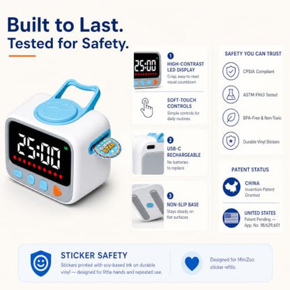 Sticker Timer Visual Countdown Timer with 200 Medal Reward Stickers for Kids Rewards, Rechargeable Digital Timer for ADHD Focus, Classroom & Homeschool Tool