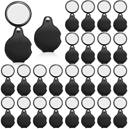 Treela 24 Pcs 10x Folding Small Magnifying Glass with Rotating Cover