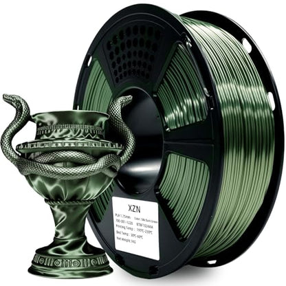 Silk PLA Filament 1.75mm, Metal-Like Shiny Silk Dark Green Bronze 3D Printer Filament, 1kg Spool (2.2lbs), Dimensional Accuracy +/- 0.02 mm, Vacuum Packaging - color: Silk Dark Green