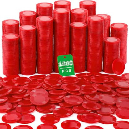 Leitee 1000 Pcs Plastic Poker Chips, 38 mm Interlocking Game Tokens, Red - color: Red