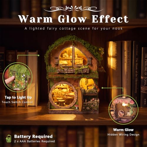 BOOZUU Greenhouse Book Nook Kit with Light, Fairy Garden Miniature House