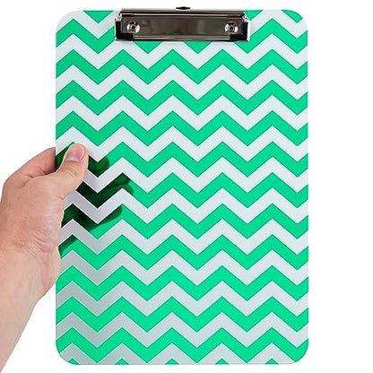 JAM PAPER Plastic Clipboards with Low Profile Metal Clip - Letter Size (9 x 12.5) - Green Chevron - Clip Board Sold Individually - color: Green Chevron, size: Single Clipboards