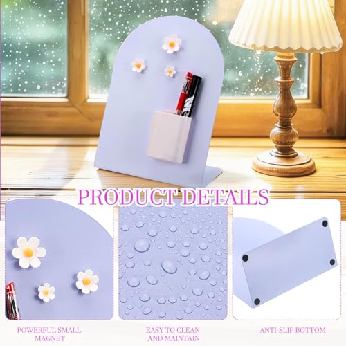 PATIKIL Magnetic Bulletin Board, W/ 3 Flower Magnets&Pen Holder - color: Purple/White