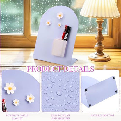 PATIKIL Magnetic Bulletin Board, W/ 3 Flower Magnets&Pen Holder - color: Purple/White