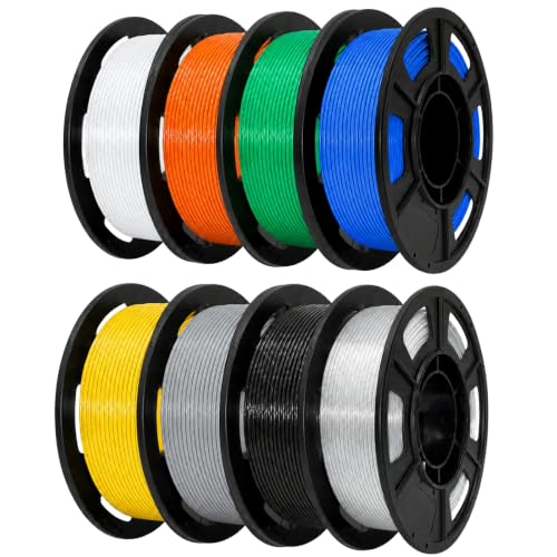 8 Colors PLA+ 3D Printer Filament Bundle, 8 Pack 250g Spool, Neatly‑Wound & Beginner Friendly, Ideal as Birthday Gift - White + Orange + Green + Blue + Yellow + Gray + Black + Transparent - color: Pla+ 250g*8 (Jade White/Pumpkin Orange/Green/Blue/Yellow/G