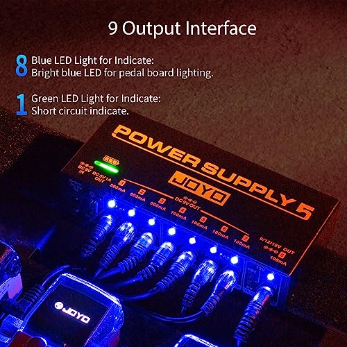 JOYO Built-in 4400mAh Rechargeable Battery Guitar Effect Pedal Power Supply 8 Outputs 9V 12V 18V (100mA, 500mA) Jacks & 5V/1A USB Port (JP-05)