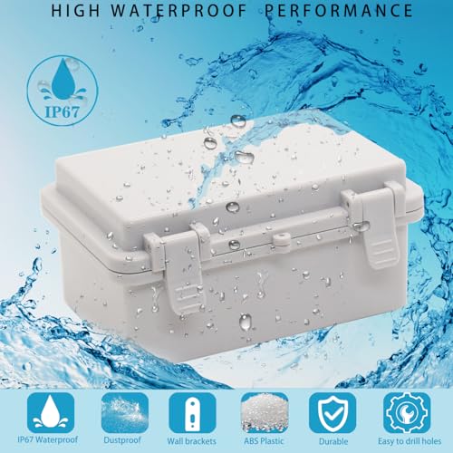 Waterproof Electrical Box Dustproof Junction Box Weatherproof IP67 ABS Plastic Enclosure Switch Router Project Box with Mounting Plate with Wall Bracket 2 Cable Glands Grey 5.9"x3.9"x2.8" - color: Grey, size: 5.9" x 3.9" x 2.8" 1pc