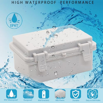 Waterproof Electrical Box Dustproof Junction Box Weatherproof IP67 ABS Plastic Enclosure Switch Router Project Box with Mounting Plate with Wall Bracket 2 Cable Glands Grey 5.9"x3.9"x2.8" - color: Grey, size: 5.9" x 3.9" x 2.8" 1pc