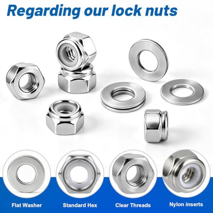 #8-32 Lock Nut 360Pcs Stainless Steel Nylock Locking Nuts with Washers - size: locknuts-#8 360pcs