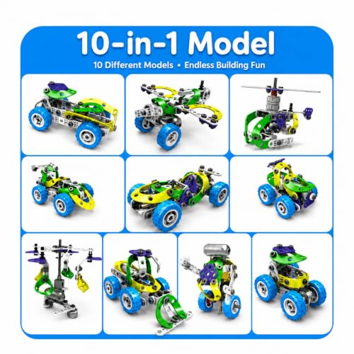 10 in 1 STEM Toys for 4 5 6 7 8+ Year Old Boy Easter Birthday Gifts Building Toys for Kids Ages 4-8 5-7 6-8 Educational Stem Activities for Boy 4-6 8-10 Erector Set Construction Creative Games
