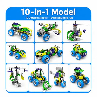 10 in 1 STEM Toys for 4 5 6 7 8+ Year Old Boy Easter Birthday Gifts Building Toys for Kids Ages 4-8 5-7 6-8 Educational Stem Activities for Boy 4-6 8-10 Erector Set Construction Creative Games