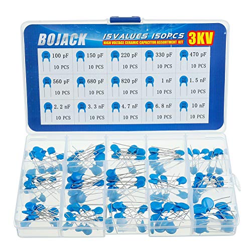 BOJACK 15 Values 150 Pcs 3KV / 100 pF to 10 nF High Voltage DIP Ceramic Capacitor Assortment Kit - size: 3 KV