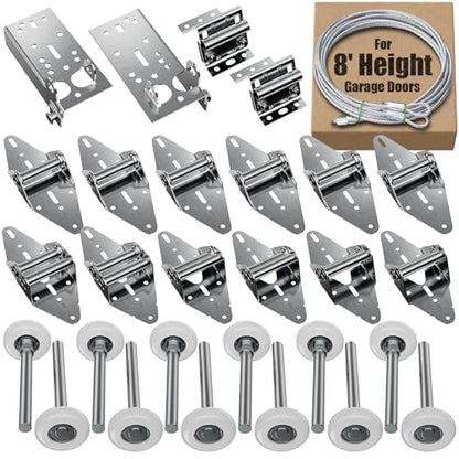 Luxbaro Garage Door Hinges and Rollers for 8' Height Garage Doors, Garage Door Hardware Kit Include Hinges, Rollers, Top Bracket, Wire Rope - size: 8'