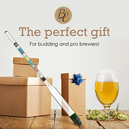 Brewer's Elite Hydrometer for Home Brew Beer, Wine, Mead and Kombucha - Deluxe Triple Scale Set with Hardcase and Cloth - Specific Gravity ABV Tester - size: Hydrometer Set