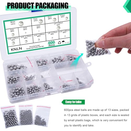 KNLN/600PCS 12 Size Bicycle Bearing Balls Stainless Steel Precision Steel Balls Stainless Steel Assorted Loose Kit 1mm,2mm,5mm,5.5mm,6mm,7mm,8mm,1/4" 7/32" 3/16" 5/32” 1/8" 3/32" N-036-600PCS - size: 600PCS-12 SIZE-1mm-3/32"