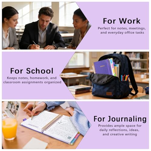 Hardcover Spiral Notebook with Tabs & Dividers, 8"x10" 5 Subject - color: Purple, size: 8''x 10''