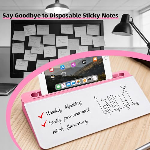 Glass Desktop Whiteboard,Dry Erase Board Buddy Keyboard Stand - color: Pink