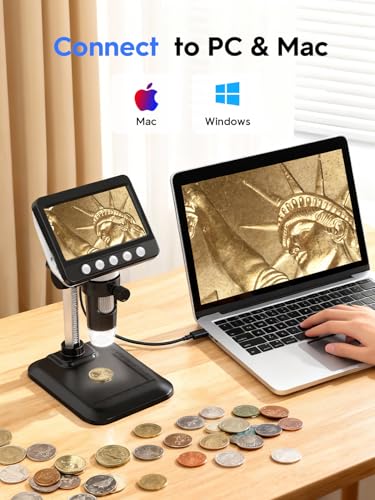 Coin Microscope, 4.3" LCD USB Digital 1000X 1080P Coin Magnifier - color: Black