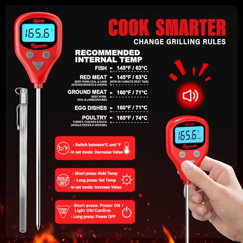 AWLKIM Dual Probe Meat Thermometer, Instant Read + Oven Probe Alarm, USB-C