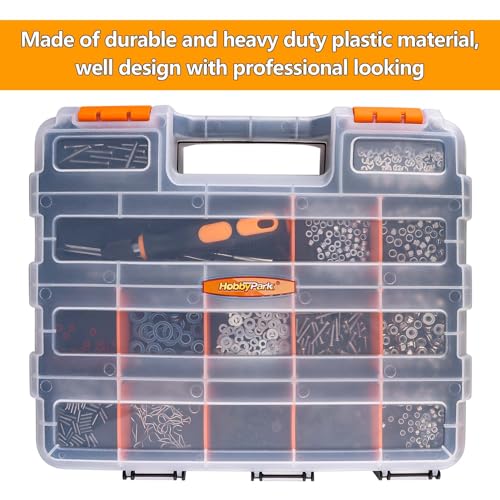 HobbyPark RC Hardware Organizer Box Adjustable Compartments Removable Dividers Durable Plastic Double Side Tools Box Screw Organizer For Nuts, Bolts, Screws, Nails, Small Parts, Tools (Pack of 2) - size: 12.75" x 10.63" x 3.15" (Pack of 2)