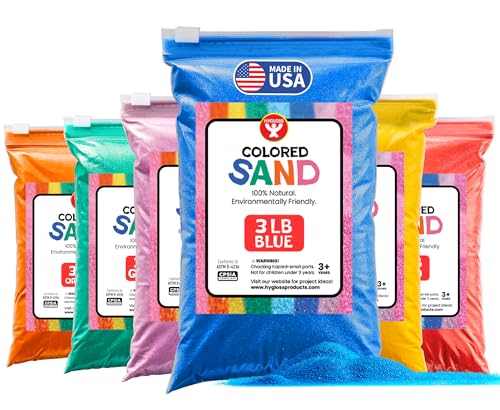 Hygloss Colored Sand for Craft – 6 Assorted Colors Bags – 3 lb– Vibrant Colorful Fine Sensory Play Sand Art Kits for Kids – Classroom Activities for Children 3 4 5 6 7 8 9 10 11 12 – Safe for Ages 3+ - color: 6 Assorted Colors- BAGS, size: 3-Pound