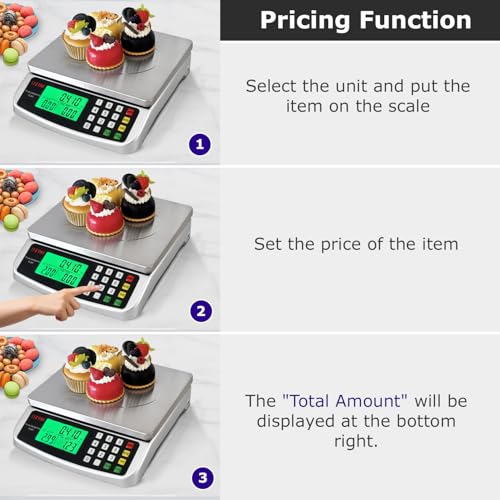 110lb Food Scale, Digital Kitchen Scale with Price Computing Commercial Scale 5 Units, Hold, Tare, PCS, 304 Stainless Steel for Baking, Cooking, Meat, Counting, Adapter Included - color: Silver 50kg (Hold Mode)