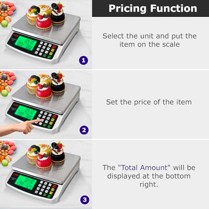 110lb Food Scale, Digital Kitchen Scale with Price Computing Commercial Scale 5 Units, Hold, Tare, PCS, 304 Stainless Steel for Baking, Cooking, Meat, Counting, Adapter Included - color: Silver 50kg (Hold Mode)