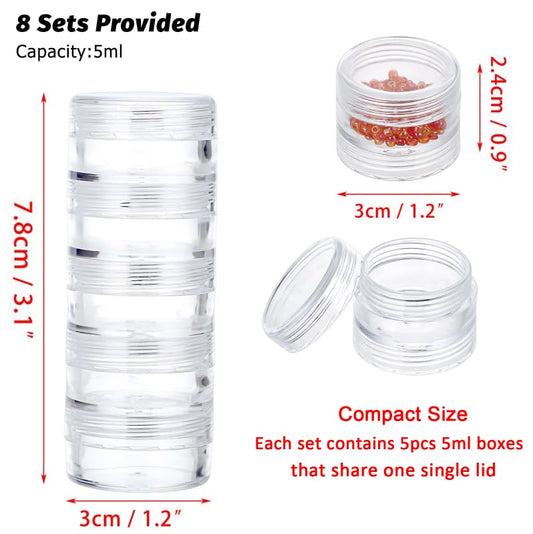 Hipiwe 8 Sets 5-Layer Clear Jewelry Bead Container Small Plastic Sample Jar - size: 8Packs 1.2"D x 3.1"H