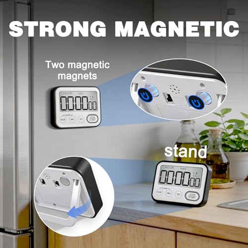 Digital Kitchen Timer Magnetic Loud Alarm, Large LCD Screen Silent/Beeping Multi-Function for Teachers Classroom Kids, Black - color: Black