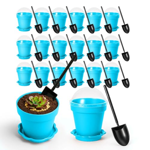 20 Pcs Nursery Pots with Humidity Dome, Cupcake Plant Nursery Pots with Bring A Plate and Shovel, Planting Cups for Seeds for Indoor Gardening and Plant Propagation(Blue) - color: Blue