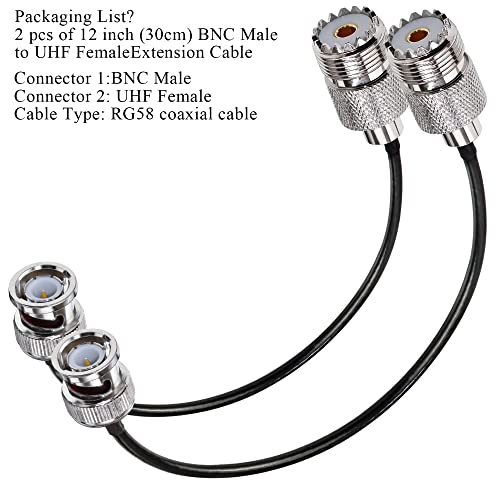 TUOLNK 2PCS BNC Male to SO239 RG58 Coaxial Cable UHF Female Jack Extension Cable, PL259 Female to BNC Pigtail for CB Radio, GPS Antenna 12inch (30cm) - size: 0.98ft-2pcs