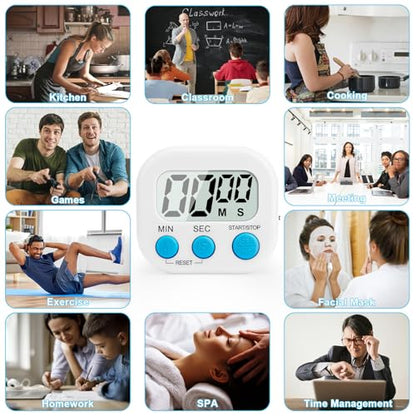 6 Pack Digital Kitchen Timer Multi-Function Magnetic Timers Classroom Timer for Kids Loud Alarm Big LCD Display Electronic Timers for Cooking, Classroom, Exercise, Study, Meeting(Blue, Green, White) - color: White & Blue & Green