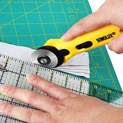 SOMOLUX 45mm Rotary Cutter with 45mm 5 Pcs Replace blades for Quilting Scrapbooking Sewing Arts Crafts, Sharp and Durable - color: Yellow 45mm Rotary Cutter