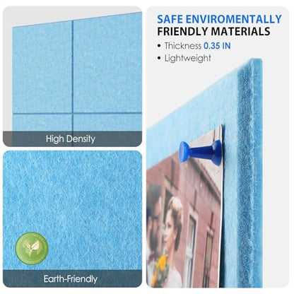 MaxGear Felt Bulletin Board 36" x 24", 6 Pack Blue Felt Wall Tile Push Pin - color: Blue, size: 36" x 24"