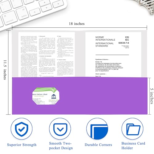 Zzrywuty 50 Packs Purple Paper Folders with Pockets for Students,Businessmen and Office Workers,Letter Size,Two Pocket Folders with Card Slot for Office,Business,School Supplies - color: Purple-50pcs