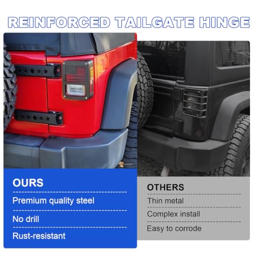 Heavy Duty Reinforced Tailgate Hinge Set Compatible with Wrangler JK JKU