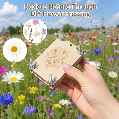 MeRGBWLife Mini Flower Press Kit, Pocket Size Plant Press for Small Flowers, Leaves and Herbs, Portable Wooden Press for Travel, DIY Crafts and Beginners - size: 3.7"x2.5"
