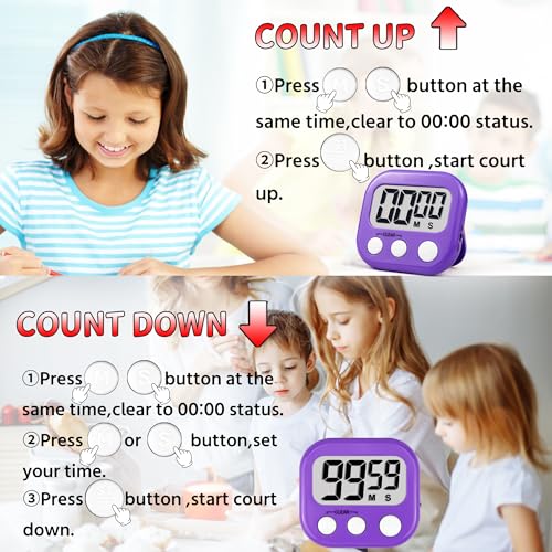 Timer for Kids Digital Kitchen Timers for Cooking- 2 Pack Blue Purple - color: Blue Purple