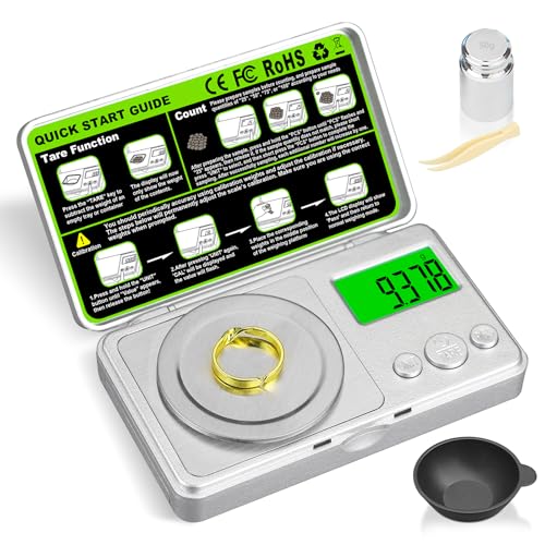 High Precision Mg Scale 100g/0.001g, Pocket Digital Milligram Scale, Small Gram Jewelry Scale, Coin Scale with 50g Calibration Weight for Gold/Silver/Gems/Powder Medicine Benechef