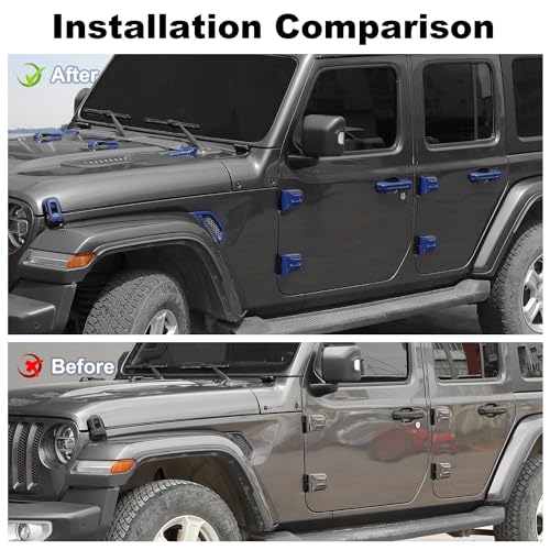 JWWY Complete Exterior Cover Trim Kit for 2018–2026 Jeep Wrangler JL JLU, Full Coverage Door Handle Hood Hinge Hood Latch Side Air Vent Rear Tailgate Window Hinge Covers, 43PCS Blue - color: Blue