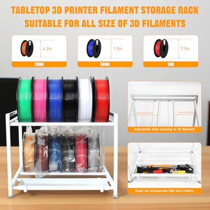 3D Printer Filament Storage Rack Desktop, 2-Tier Metal Rolling Spool Holder, Filament Organizer for 3D Printing with Storage Basket, Tabletop Rack for Filament ABS/PLA/TPU for 3D Printing Studio