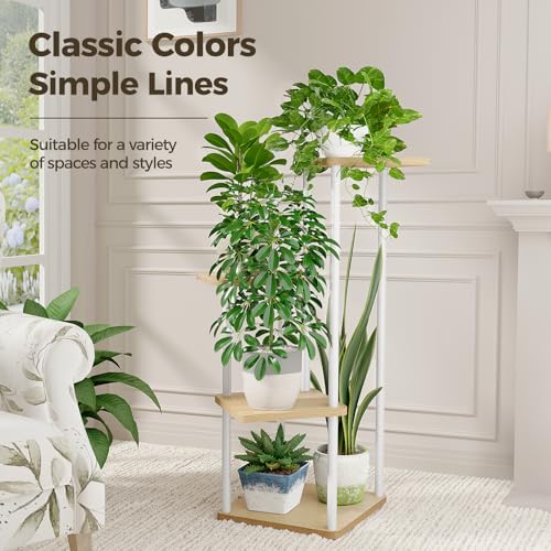 Bamworld Small Plant Stand Indoor 4 Tier White Plant Shelf - color: White Oak, size: 4 Tier