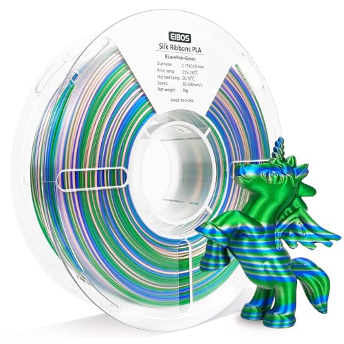 Silk Ribbon PLA 3D Printer Filament, Tri-Color Fast Color Changing PLA 1.75mm, Shiny Multicolor 3D Printing Filament 1kg / 2.2lbs, Blue Pink Green - color: Blue Pink Green