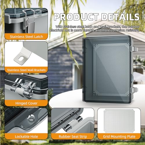 Joinfworld Electrical Box Weatherproof Plastic Junction Box 15.7x11.8x7.1 Outdoor WiFi Nema 4 Enclosure Clear Cover for Electric Connection Exterior Project - size: 15.7 x 11.8 x 7.1 inches