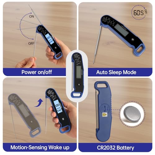 Lonicera Instant-Read Meat Thermometer, 1-Second, ±0.5°F Accuracy, Blue - color: BLUE