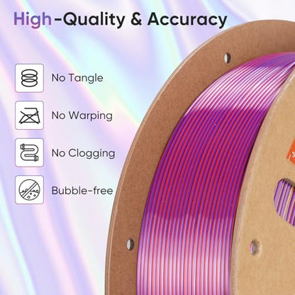 ERYONE Silk Filament PLA+ 1.75mm Shiny 3D Printer Filament, Multicolor PLA 4 in 1, 1kg (2.2LBS)/Spool, HS Silk Quadruple Color Twilight Glow (Black & Red & Deep Purple & Gold) - color: Silk Pla+ 4 in 1 Twilight Glow