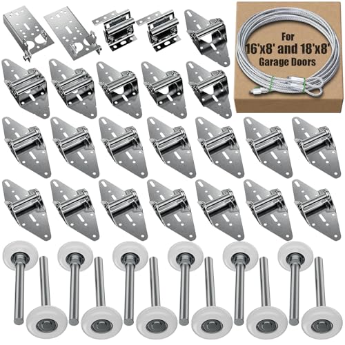Luxbaro Garage Door Hardware Kit for 16'x8' and 18'x8' Height Double Garage Doors, Garage Door Hinges and Rollers, Top Bracket, Wire Rope - size: 16'x8' and 18'x8'