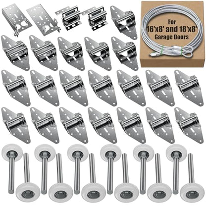 Luxbaro Garage Door Hardware Kit for 16'x8' and 18'x8' Height Double Garage Doors, Garage Door Hinges and Rollers, Top Bracket, Wire Rope - size: 16'x8' and 18'x8'
