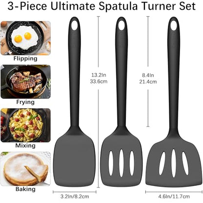 Coukre 3 Pack Silicone Spatula Set, Heat Resistant to 500°F, BPA-Free - color: PureBlack