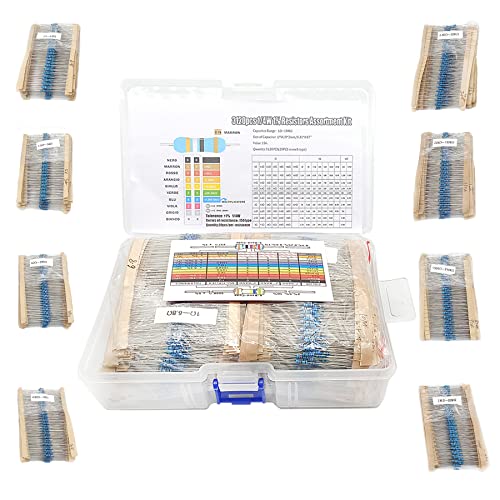3120pcs 156 Values Metal Film Resistor Kit Minidodoca 1 Ohm-10M Ohm 1/4W 0.25 watt ±1% Tolerance Fixed Resistors Assortment Kit RoHS Compliant 100 1000 1k 10k 100k ohm Resistor Pack for DIY Projects - style: 1/4 watt-156 values-3120pcs